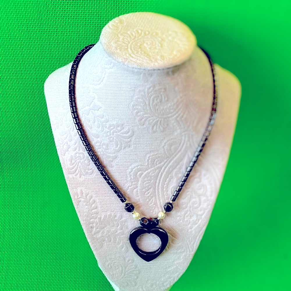 Vintage Hematite Heart ♥️ Necklace